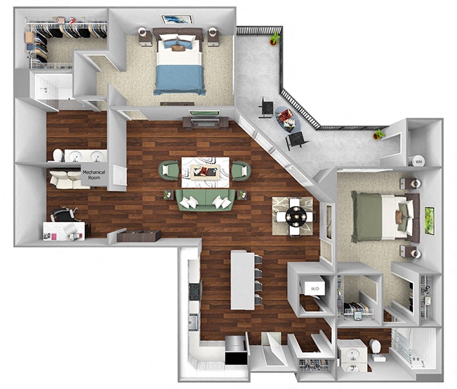 Floor plan for 2 beds, 2 baths, 1513 sqft